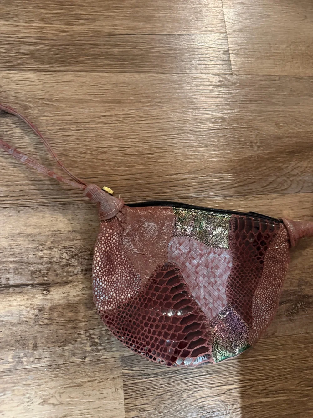 Textured Burgundy Patchwork Shoulder Bag
